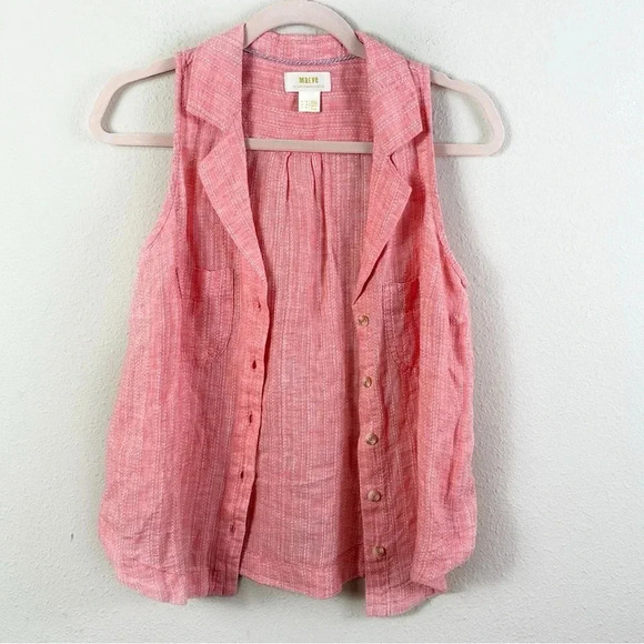 Anthropologie Maeve Felicity Sleeveless Button Front Linen Top Light Red SZ US 6 - Picture 3 of 11
